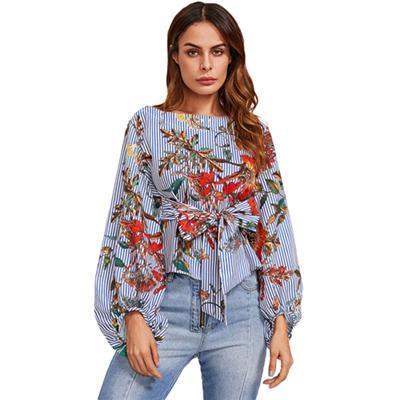 Blue Stripped Floral Top
