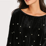 Pearl Asymmetric Shoulder Velvet Sweatshirt
